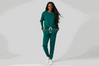 Sea Green Solid Color Pullover Top Varsity Stripe Detail Loose Drawstring Pants Set