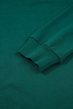 Sea Green Solid Color Pullover Top Varsity Stripe Detail Loose Drawstring Pants Set