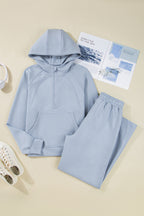 Beau Blue Half Zip Thumbhole Sleeve Hoodie Active Pants 2pcs Outfit