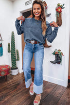 Sea Green saved by grace Letter Embroidery Mineral Wash Loose Sweatshirt