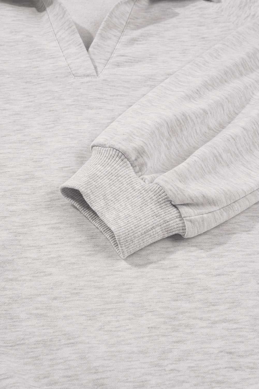 Light Grey Polo Collar V Neck Pullover and Drawstring Sweatpants Set