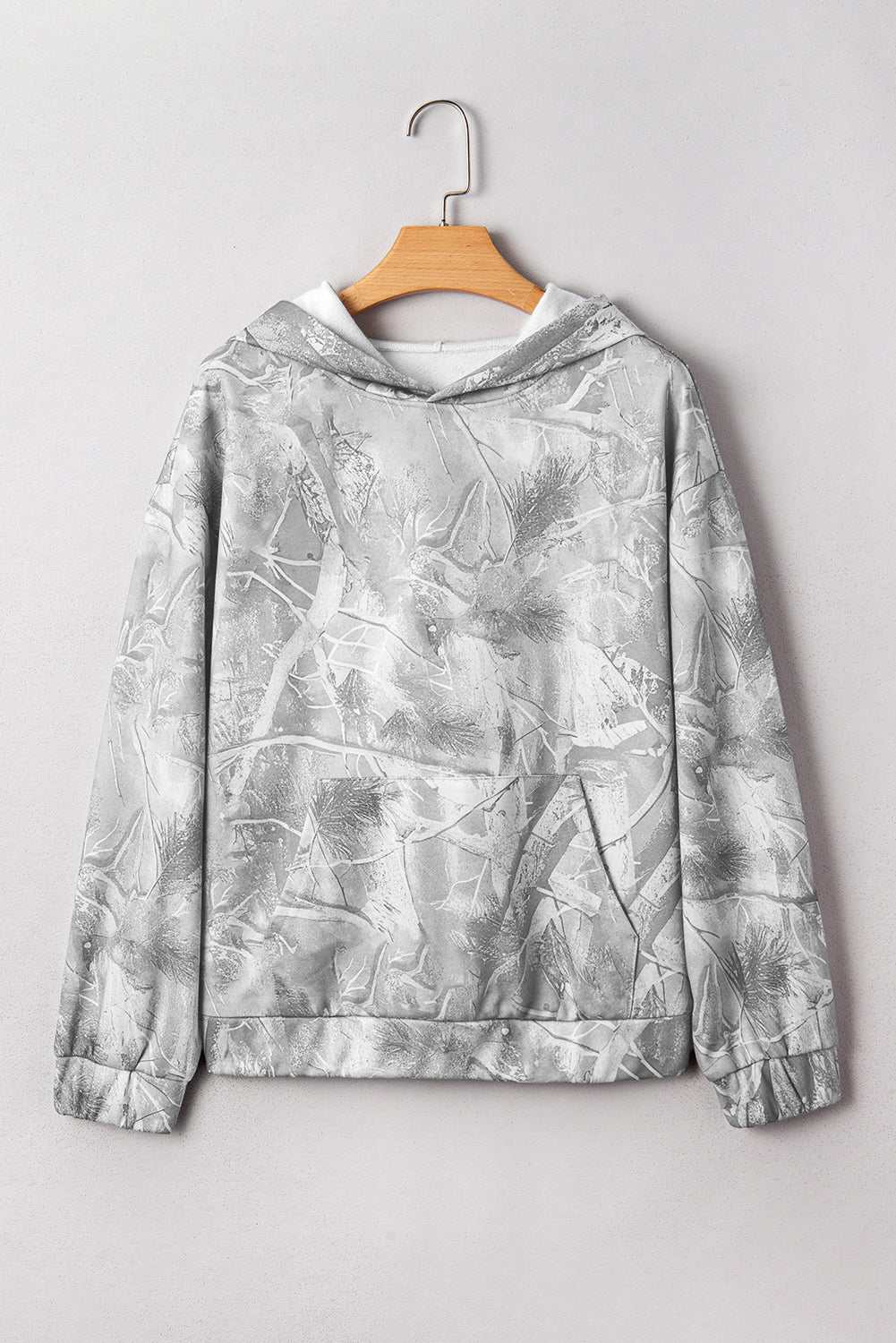 Beige Camouflage Plant Print Kangaroo Pocket Oversized Hoodie