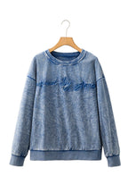 Sea Green saved by grace Letter Embroidery Mineral Wash Loose Sweatshirt