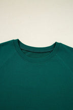 Sea Green Solid Color Pullover Top Varsity Stripe Detail Loose Drawstring Pants Set