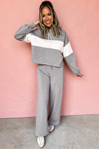 High Rise Colorblock Hoodie Drawstring High Waist Pants Set