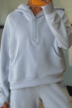 Beau Blue Half Zip Thumbhole Sleeve Hoodie Active Pants 2pcs Outfit