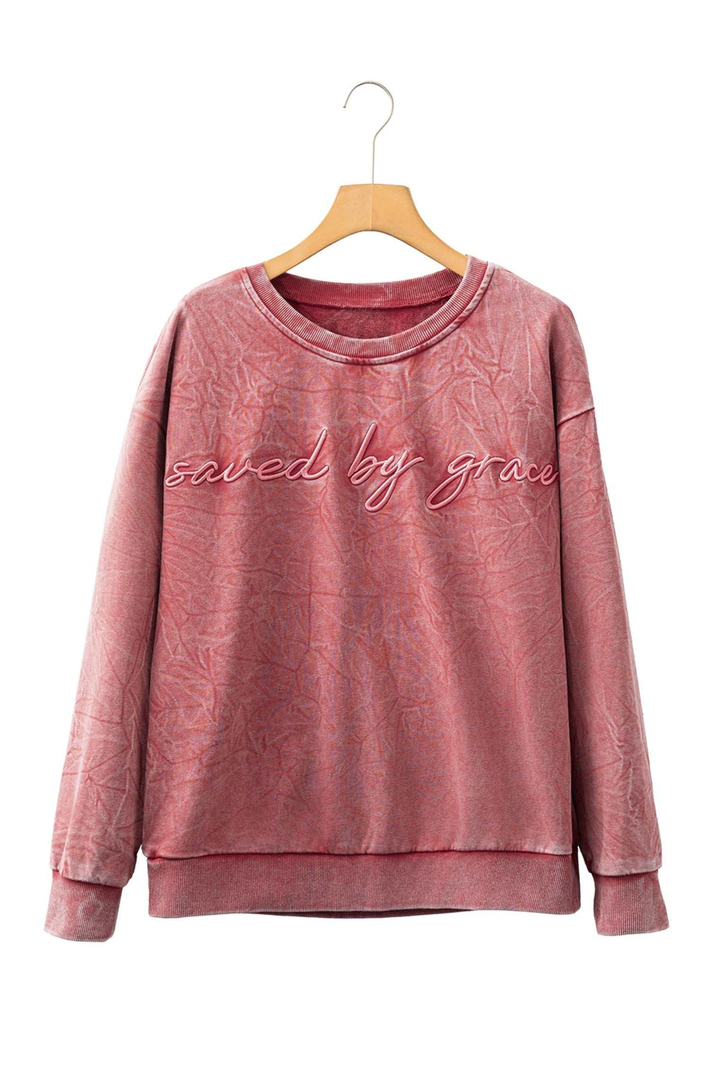 Sea Green saved by grace Letter Embroidery Mineral Wash Loose Sweatshirt