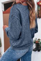 Sea Green saved by grace Letter Embroidery Mineral Wash Loose Sweatshirt