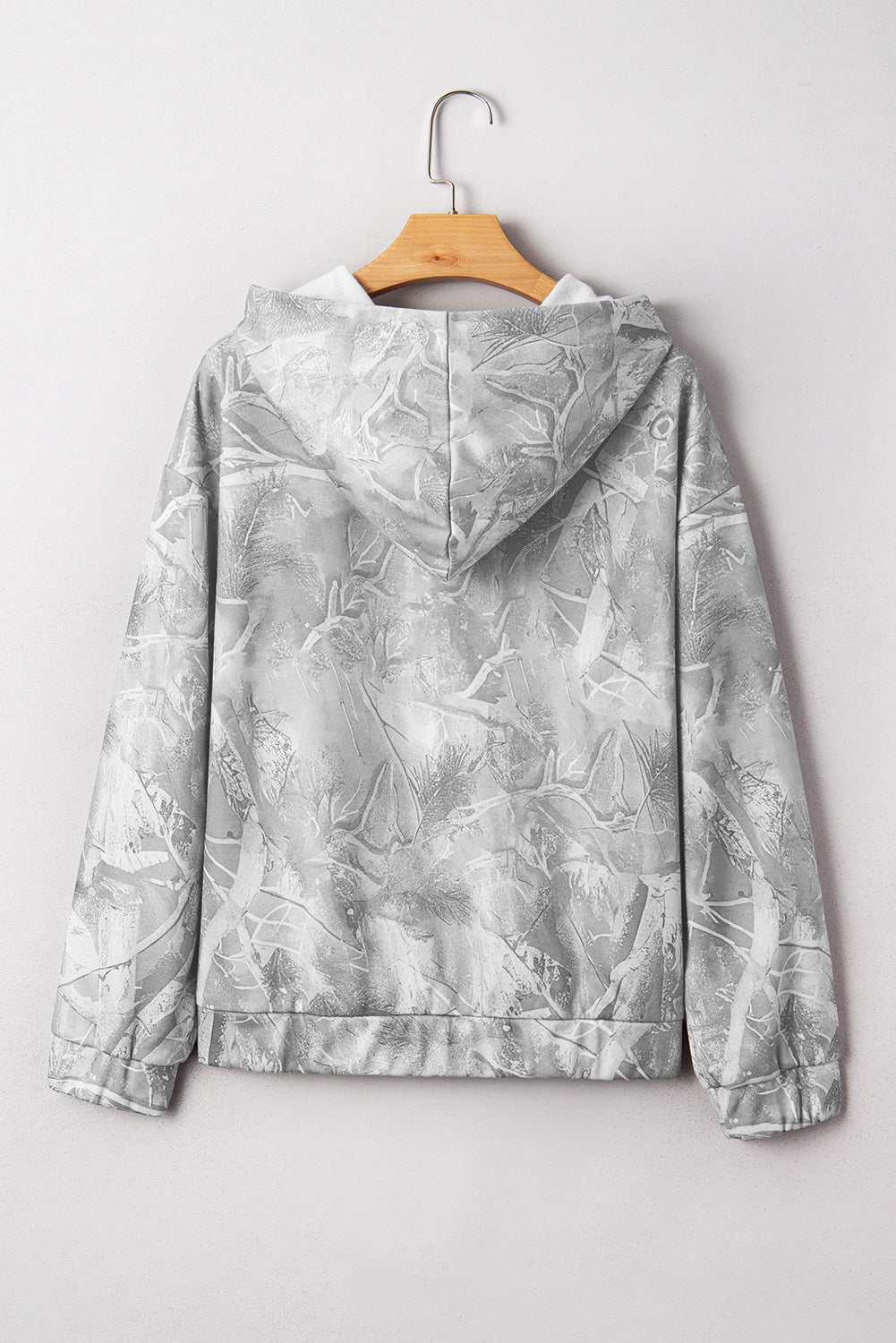 Beige Camouflage Plant Print Kangaroo Pocket Oversized Hoodie
