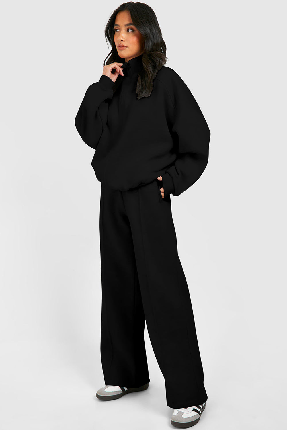 Black Half Zip Sweatshirt and Pants Set