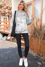 Beige Camouflage Plant Print Kangaroo Pocket Oversized Hoodie