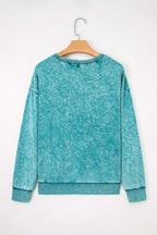 Sea Green saved by grace Letter Embroidery Mineral Wash Loose Sweatshirt