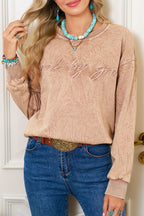 Sea Green saved by grace Letter Embroidery Mineral Wash Loose Sweatshirt