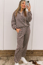 Black Athleisure Checkered Pullover and Jogger Pants Set