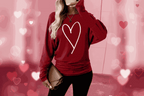 Red Dahlia Heart-shaped Print Valentines Day Long Sleeve Top