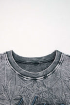 Sea Green saved by grace Letter Embroidery Mineral Wash Loose Sweatshirt