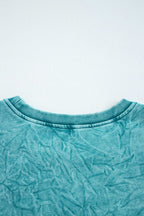 Sea Green saved by grace Letter Embroidery Mineral Wash Loose Sweatshirt