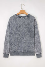 Sea Green saved by grace Letter Embroidery Mineral Wash Loose Sweatshirt