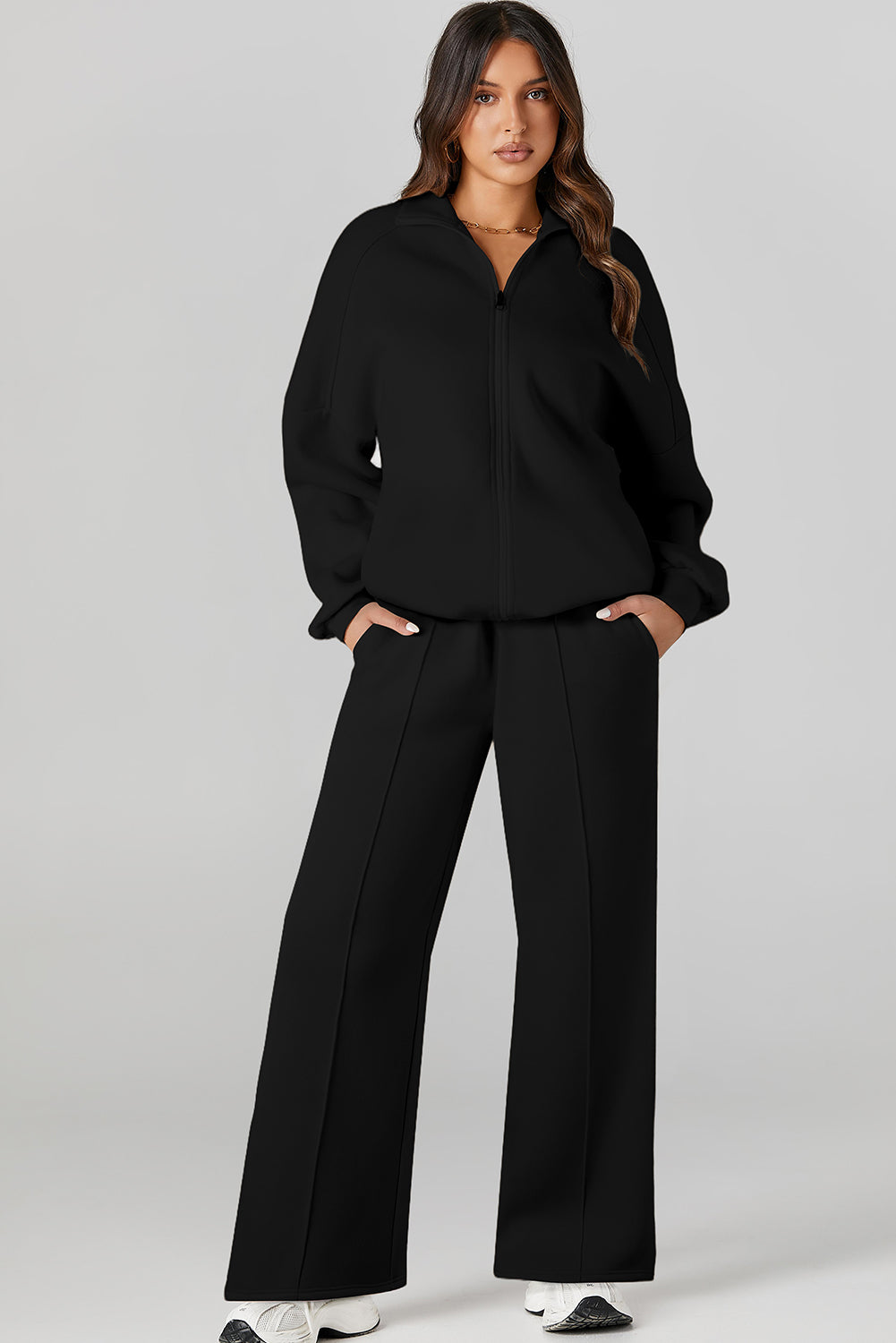 Black Half Zip Sweatshirt and Pants Set