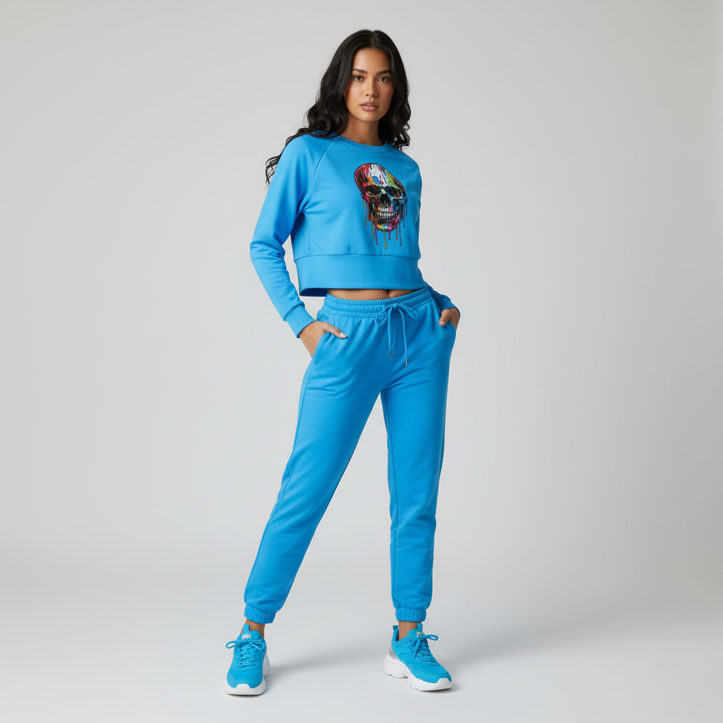 Paint Dripped Skull Recycled Long-sleeve Crop Top