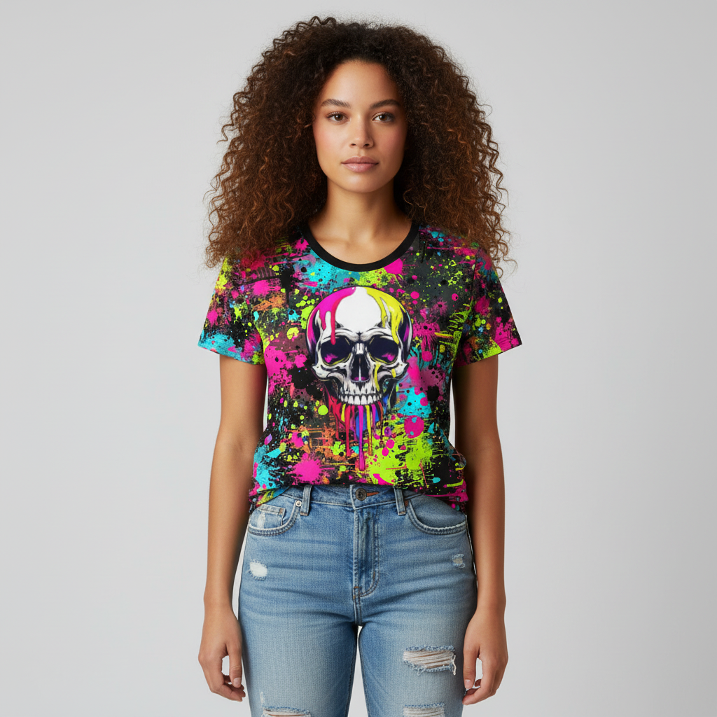 Paint Dripped AOP Women’s Cotton Crew Neck T-shirt