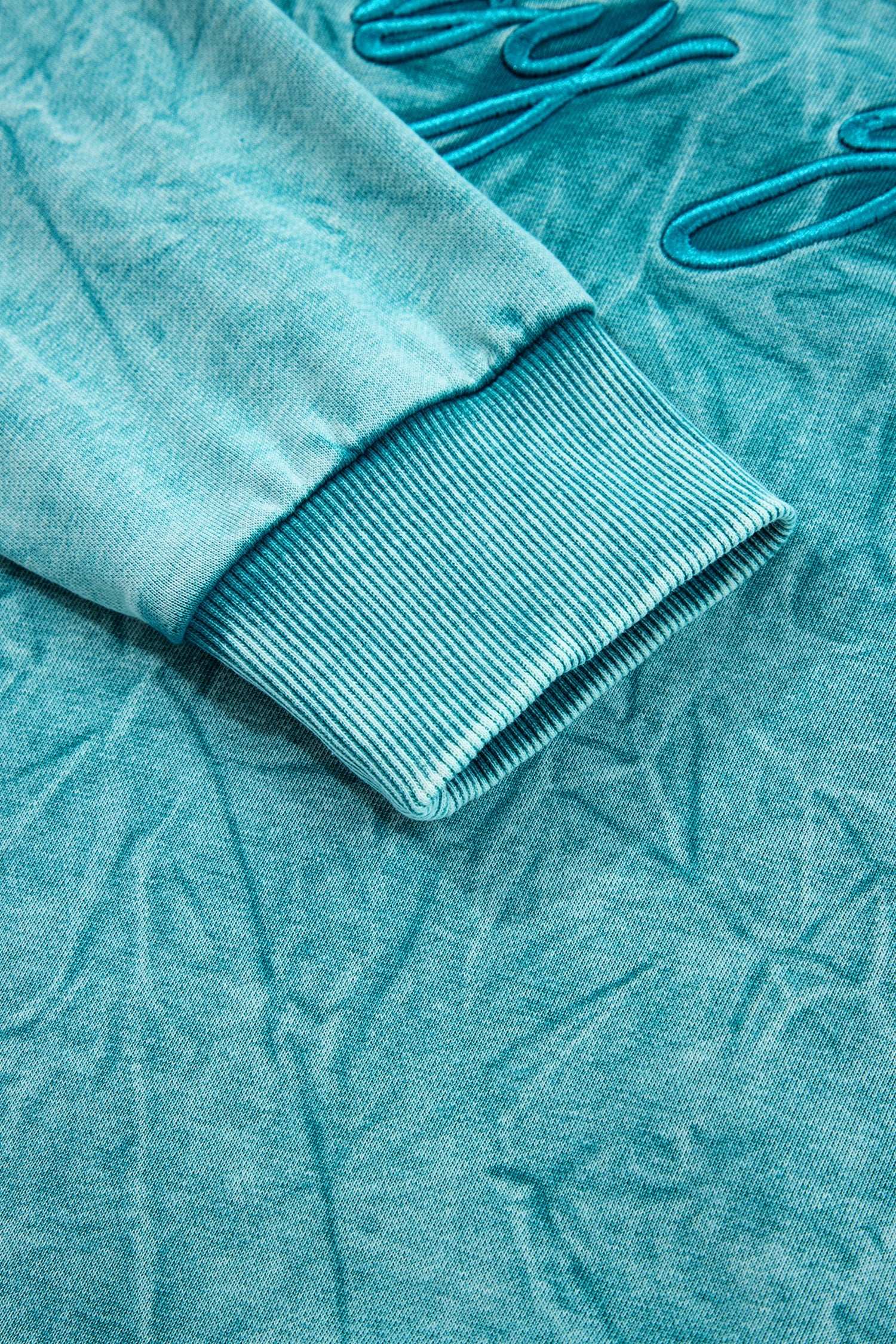 Sea Green saved by grace Letter Embroidery Mineral Wash Loose Sweatshirt