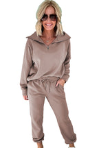 Goat Zip Collar Long Sleeve Top Drawstring Pants Set