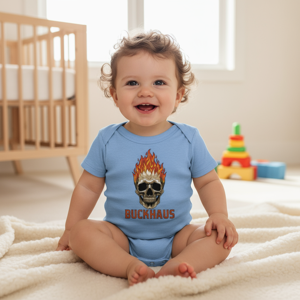Flaming Skull Buckhaus Baby Short Sleeve One Piece