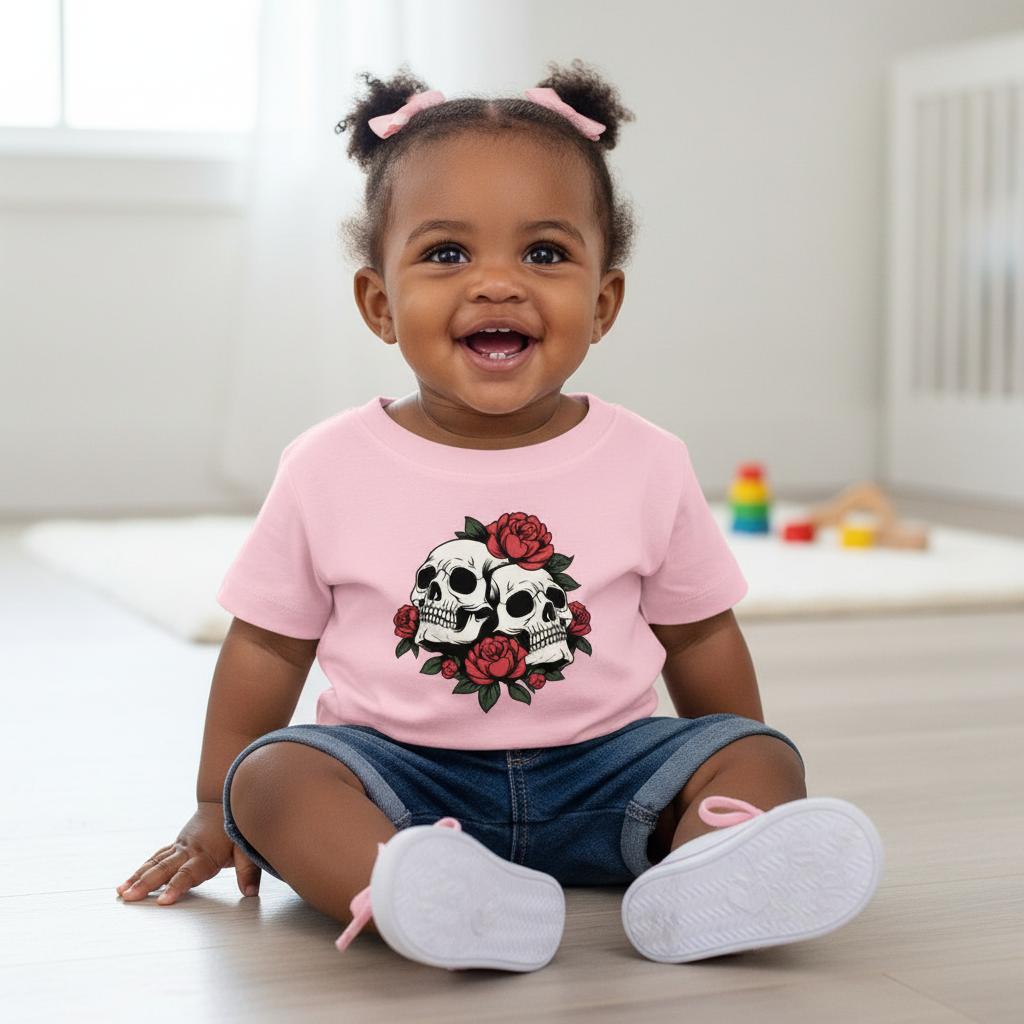 Double Skull & Roses Baby Jersey Short Sleeve Tee