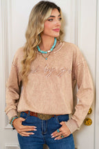 Sea Green saved by grace Letter Embroidery Mineral Wash Loose Sweatshirt