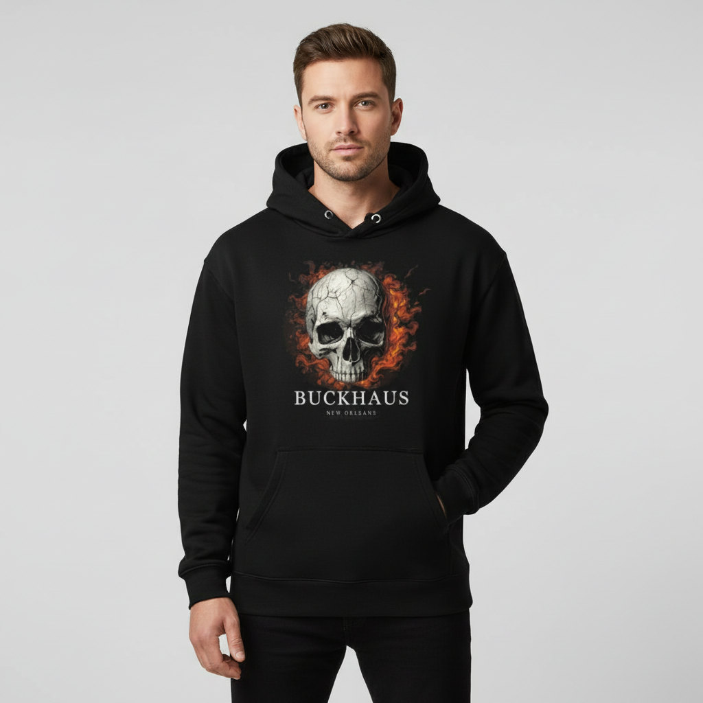 Cracked Flaming Skull Buckhaus Unisex Hoodie