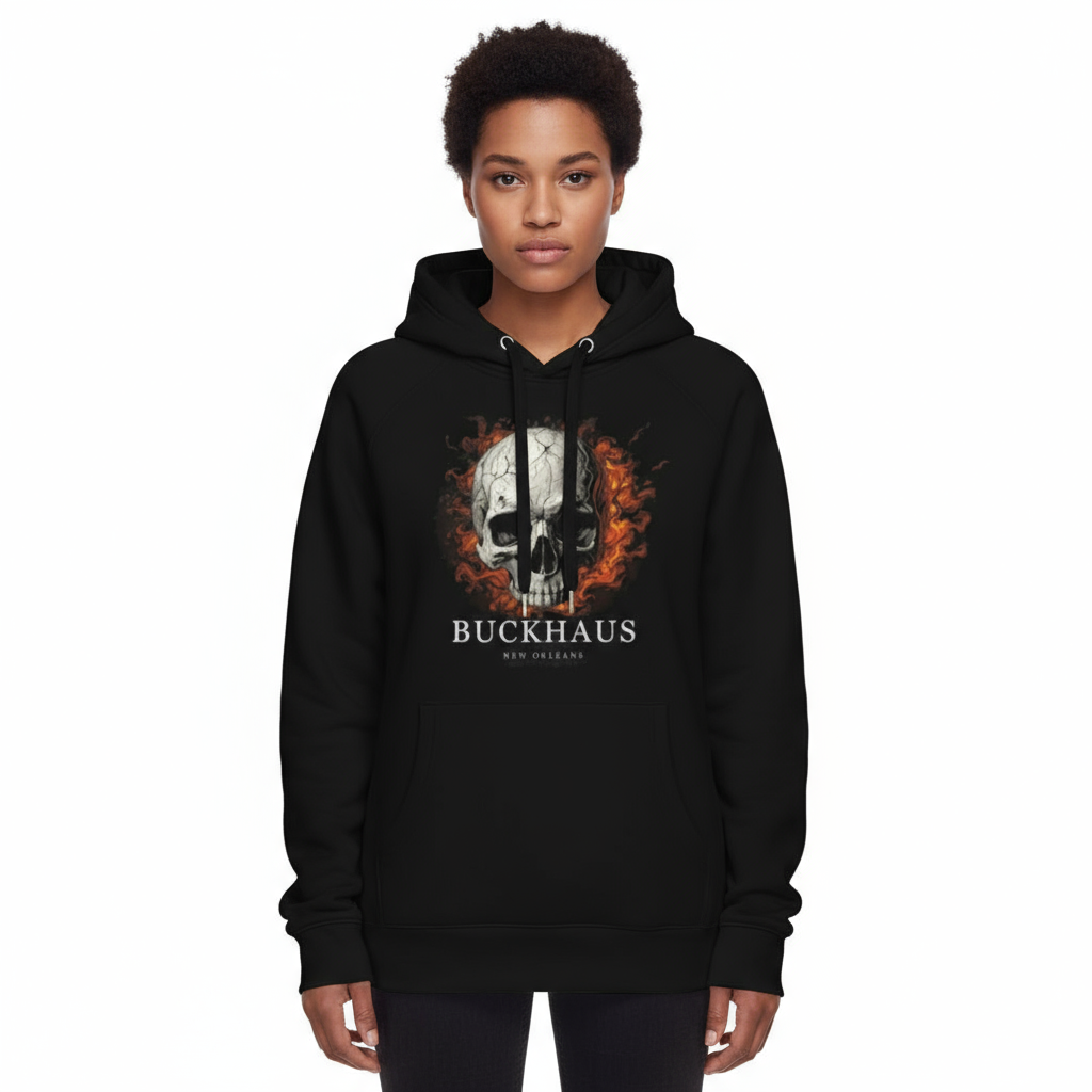 Cracked Flaming Skull Buckhaus Unisex Hoodie