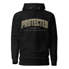 Black Protected Unisex Hoodie with front pouch pocket and Psalm 91:11 print