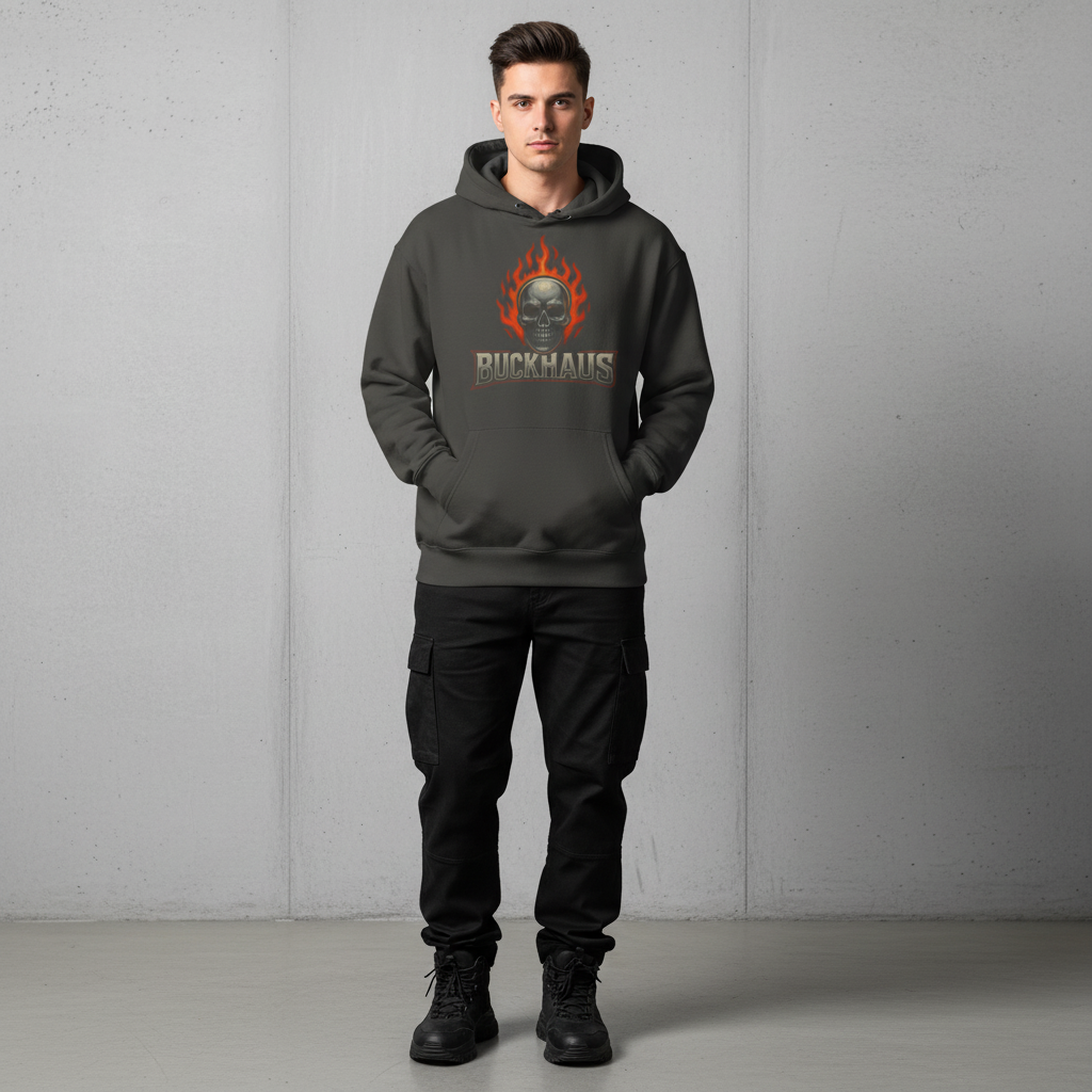 Buckhaus Print Flaming Skull Unisex Hoodie
