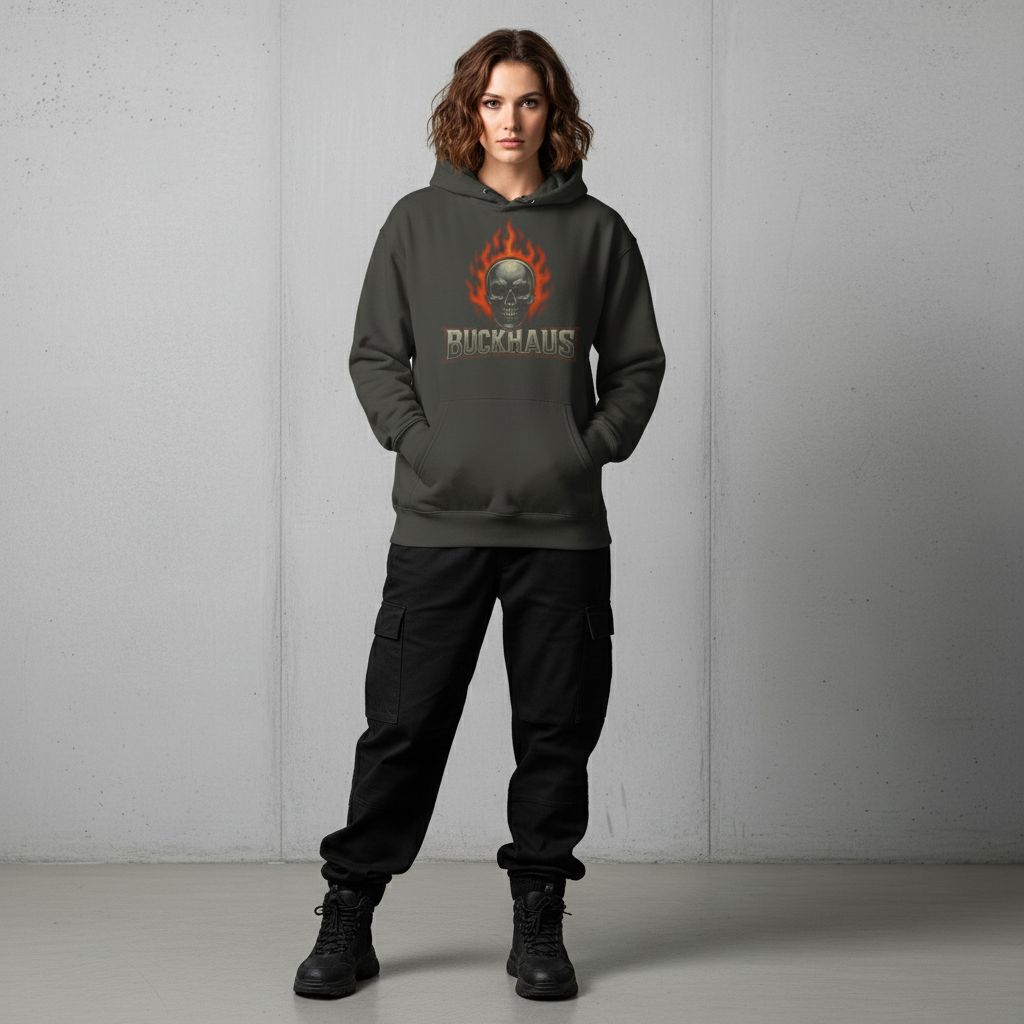 Buckhaus Print Flaming Skull Unisex Hoodie