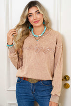 Sea Green saved by grace Letter Embroidery Mineral Wash Loose Sweatshirt