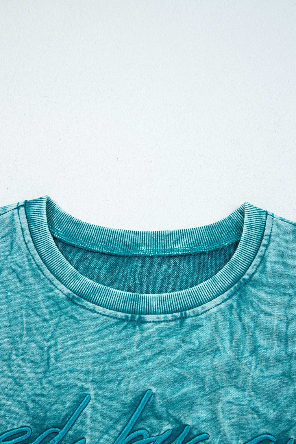Sea Green saved by grace Letter Embroidery Mineral Wash Loose Sweatshirt