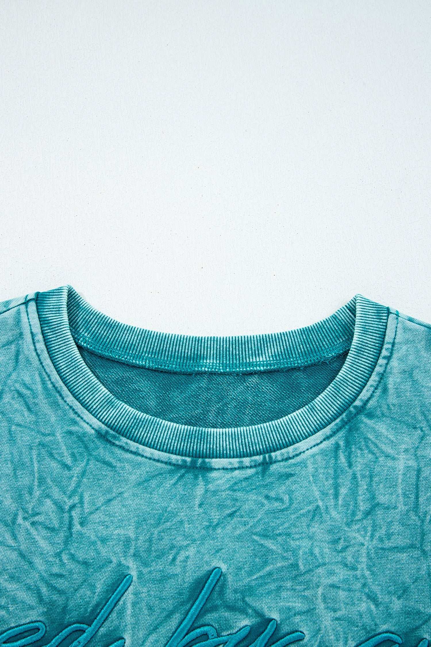 Sea Green saved by grace Letter Embroidery Mineral Wash Loose Sweatshirt