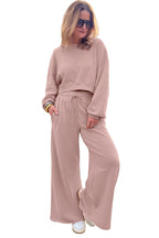 Light Pink Drop Shoulder Crop Pullover Drawstring Wide Leg Pants Set