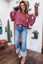 Sea Green saved by grace Letter Embroidery Mineral Wash Loose Sweatshirt