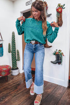 Sea Green saved by grace Letter Embroidery Mineral Wash Loose Sweatshirt