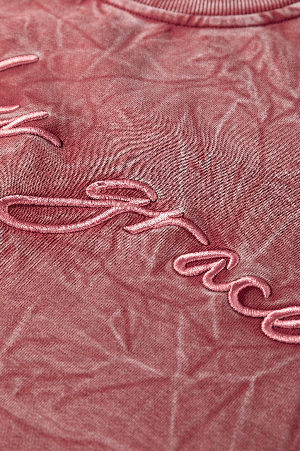 Sea Green saved by grace Letter Embroidery Mineral Wash Loose Sweatshirt