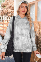 Beige Camouflage Plant Print Kangaroo Pocket Oversized Hoodie