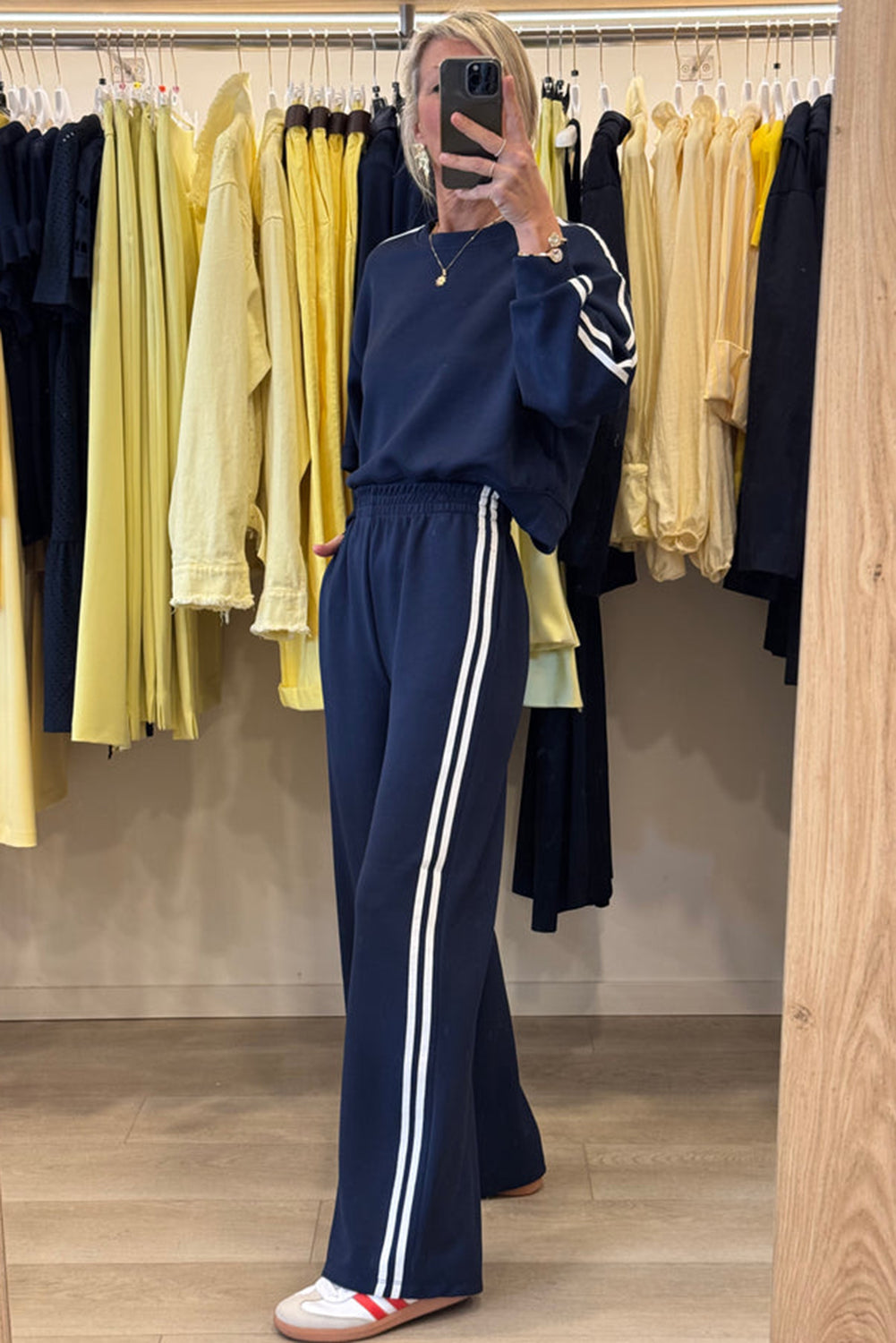 Dirty Blue Varsity Striped Detail Cropped Pullover Wide Leg Pants 2pcs Outfit