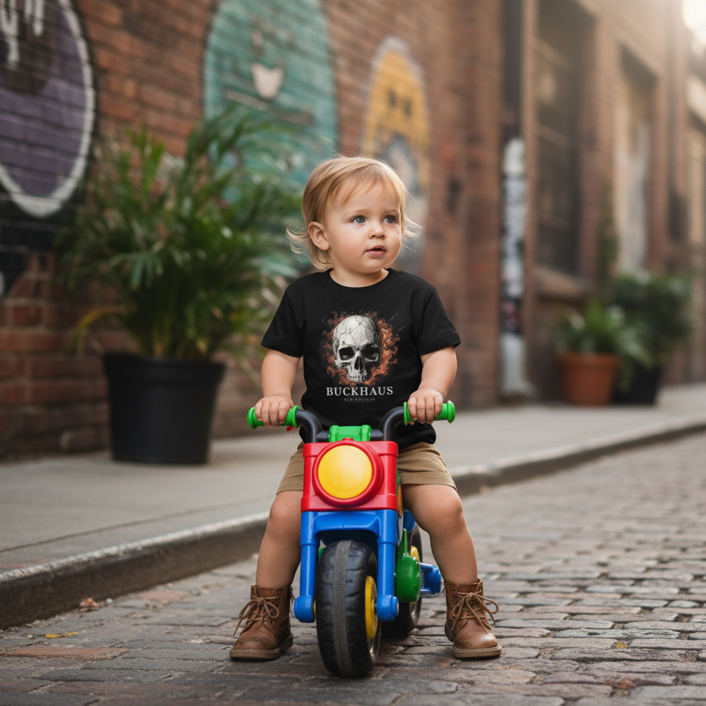 Cracked Flaming Skull Toddler Short Sleeve Tee