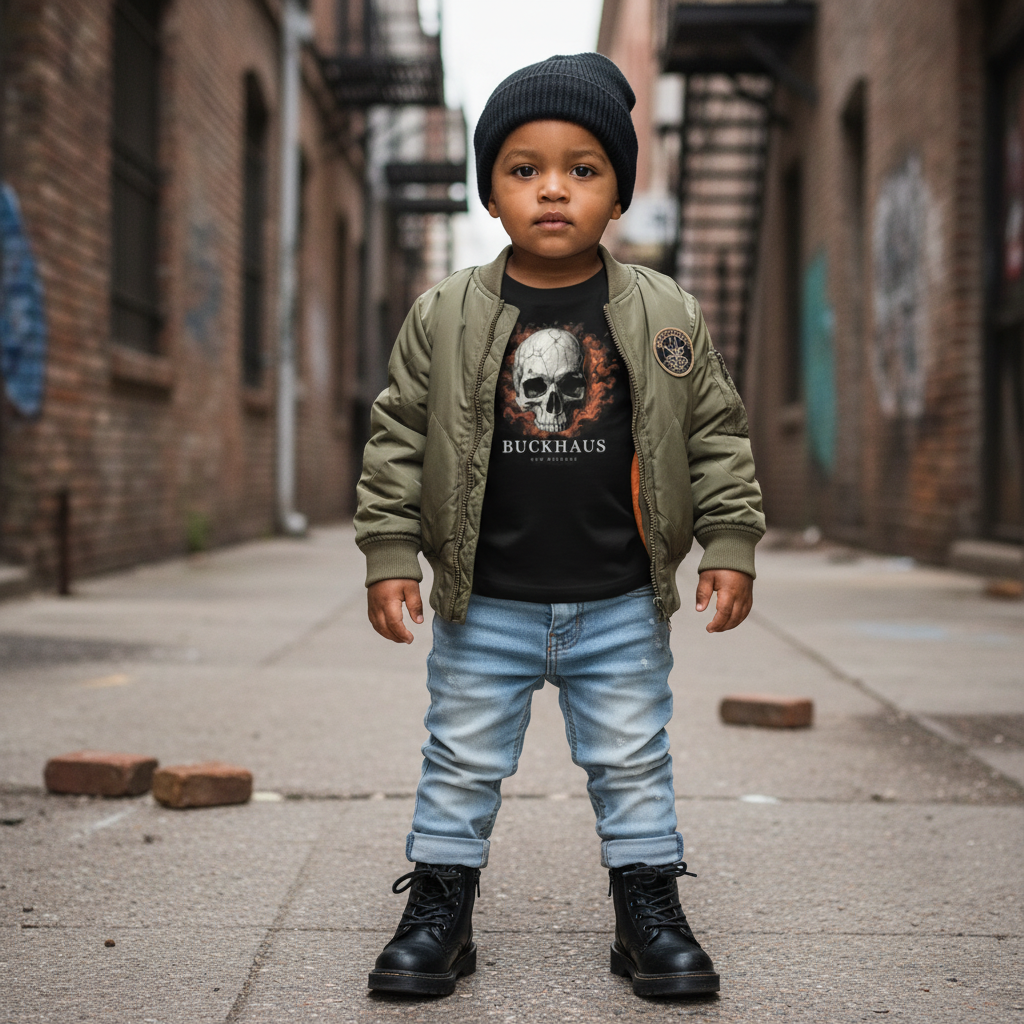 Cracked Flaming Skull Toddler Short Sleeve Tee