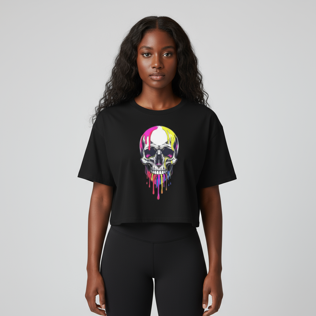Paint Dripped Skull Women’s Crop Top