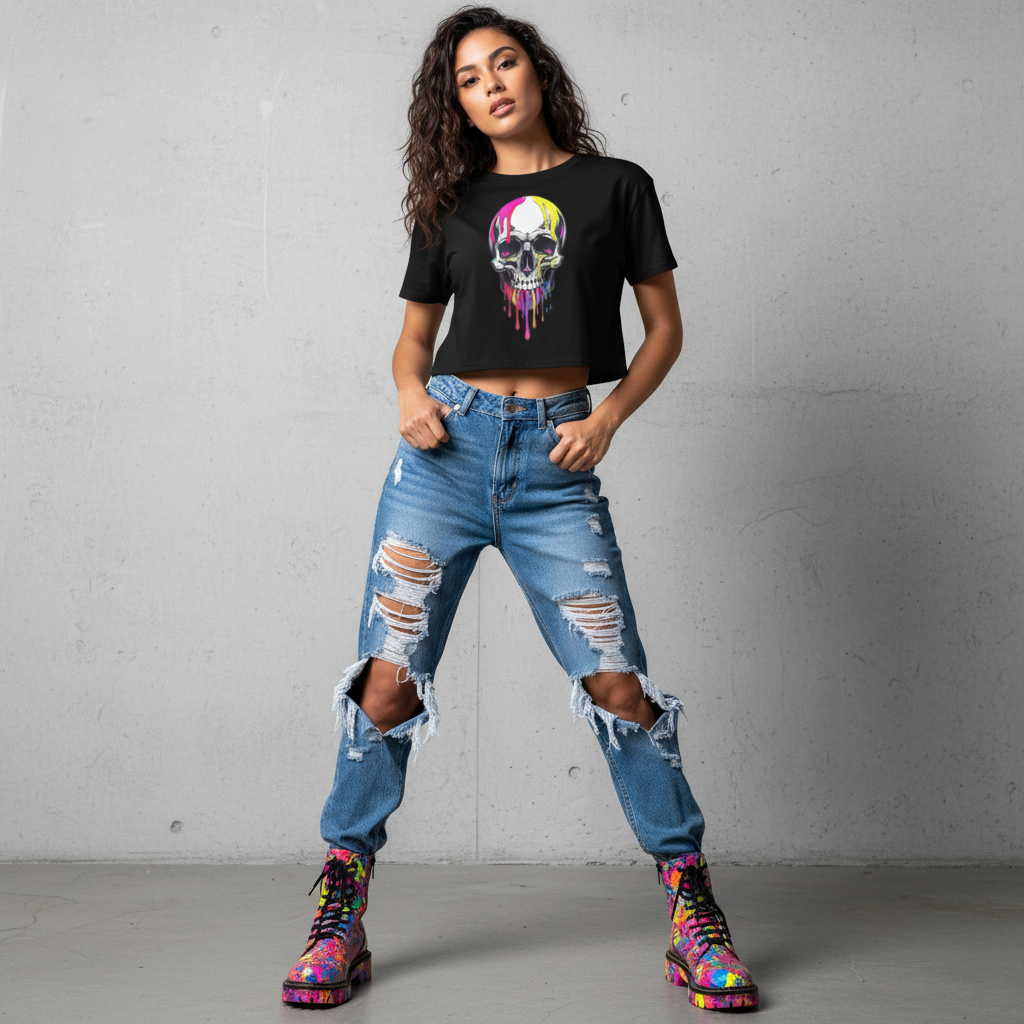 Paint Dripped Skull Women’s Crop Top