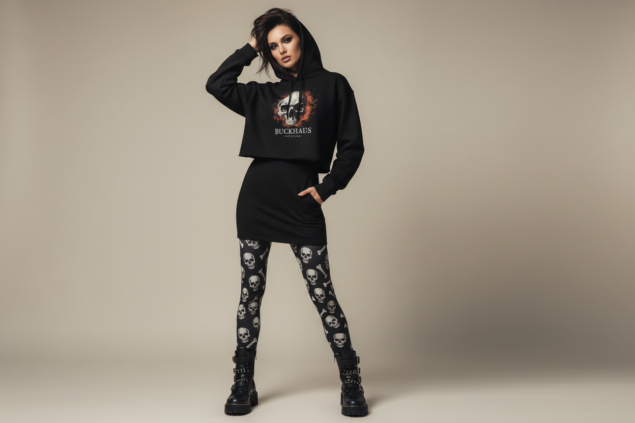 Buckhaus Cracked Skull Flame Women's Crop Hoodie - Premium Streetwear