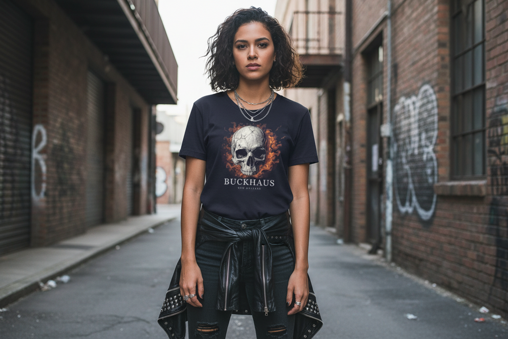 Buckhaus Cracked Skull Flame Women's Relaxed Tee - Premium Streetwear